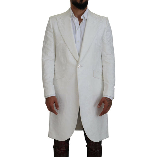 Dolce & Gabbana White Floral Brocade Trench Coat Jacket