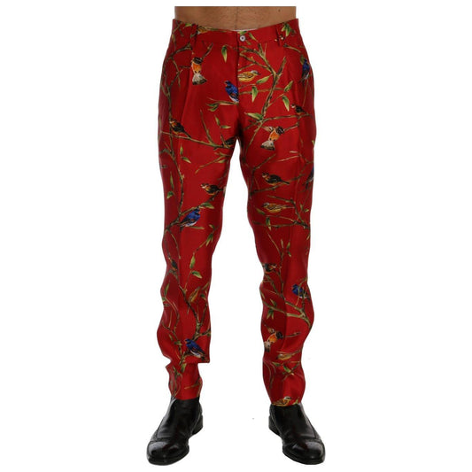 Dolce & Gabbana Red Silk Bird Print Dress Pants SIG60444-6