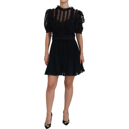 Dolce & Gabbana Elegant Lace Detailed A-Line Mini Dress Dolce & Gabbana Black