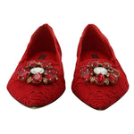 Dolce & Gabbana Red Taormina Crystals Loafers Flats Shoes
