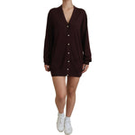 Dolce & Gabbana Maroon Wool Knit Deep V-neck Cardigan Sweater