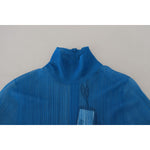 Dolce & Gabbana Blue Mesh Turtleneck Long Sleeve Blouse Top