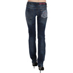 John Galliano Blue Newspaper Print Low Waist Skinny Denim Pants