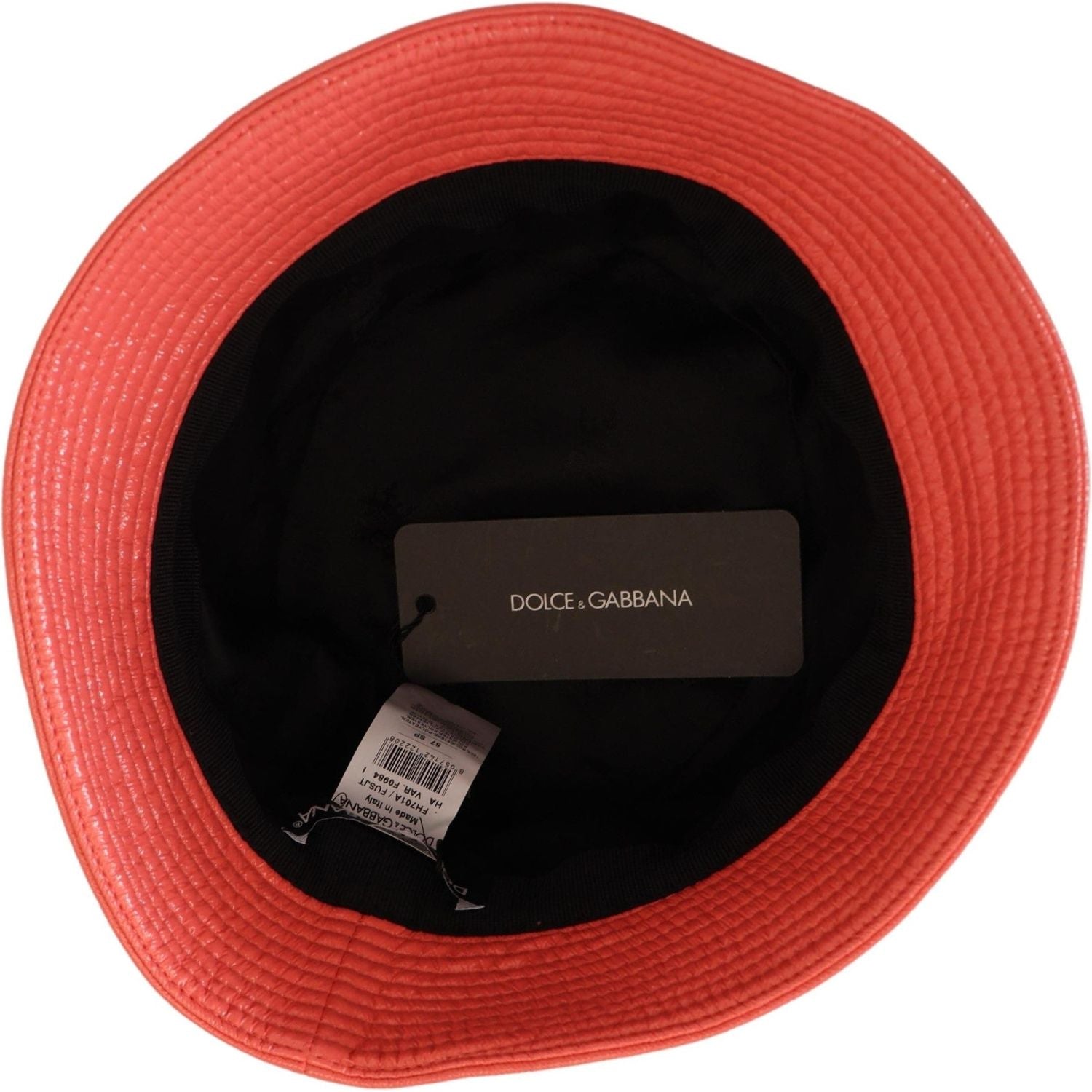 Dolce & Gabbana Peach Quilted Faux Leather Women Bucket Cap Hat