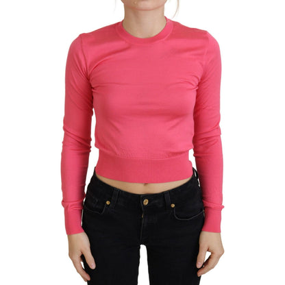 Dolce & Gabbana Pink Silk Cropped Crewneck Pullover Sweater