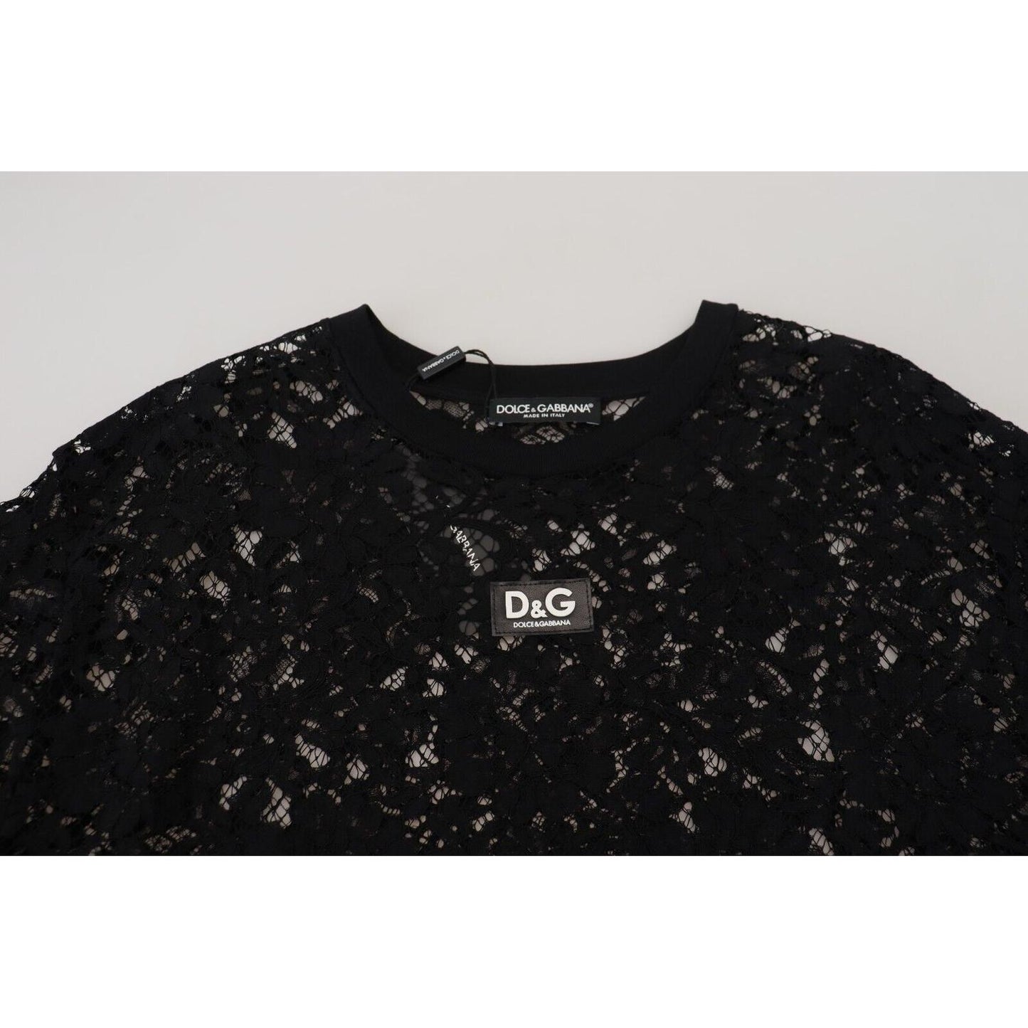Dolce & Gabbana Black Floral Lace Cotton Shift Mini Dress