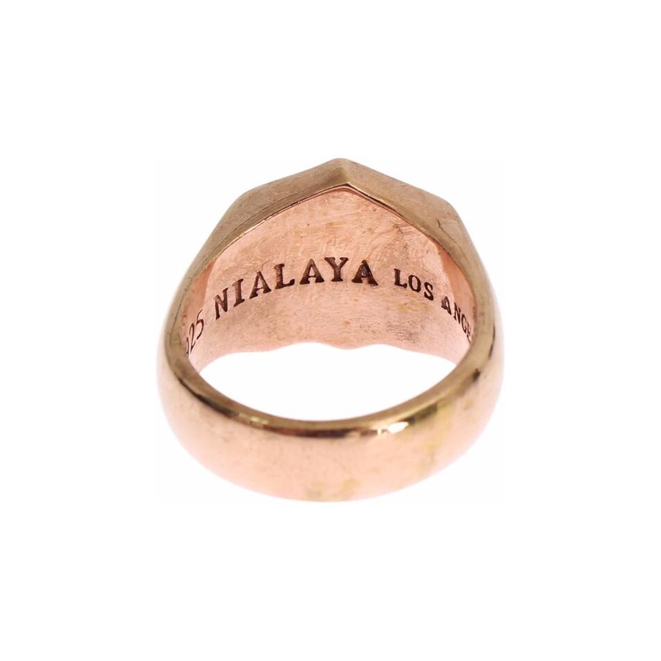 Nialaya Pink Gold 925 Silver Authentic Clear Ring