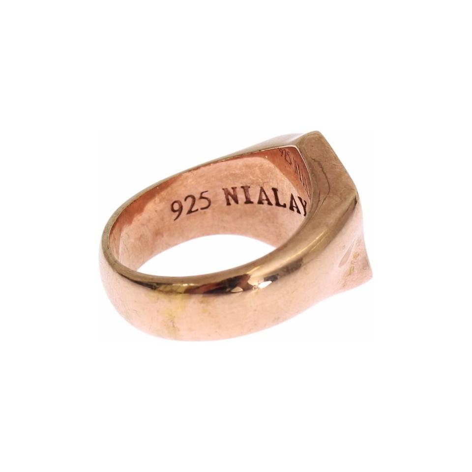 Nialaya Pink Gold 925 Silver Authentic Clear Ring Ring