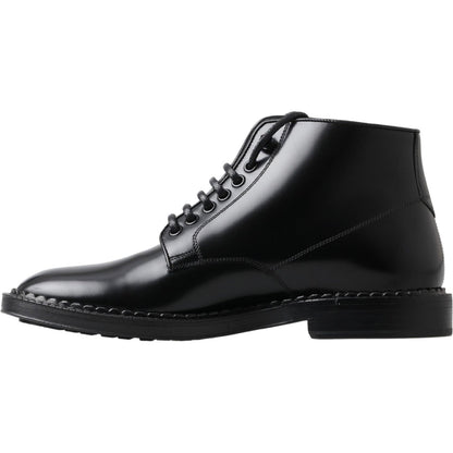 Dolce & Gabbana Black Leather Men Short Boots Lace Up Shoes