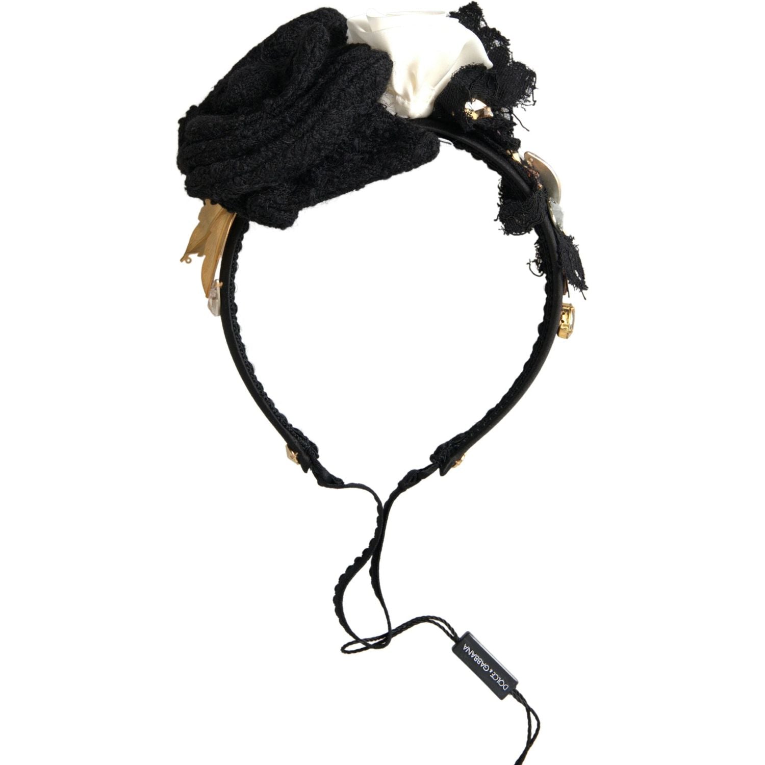 Dolce & Gabbana Diadem Headband Tiara White Rose Crystal Hair Gold