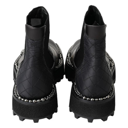 Dolce & Gabbana Black Leather Slip on Stretch Boots