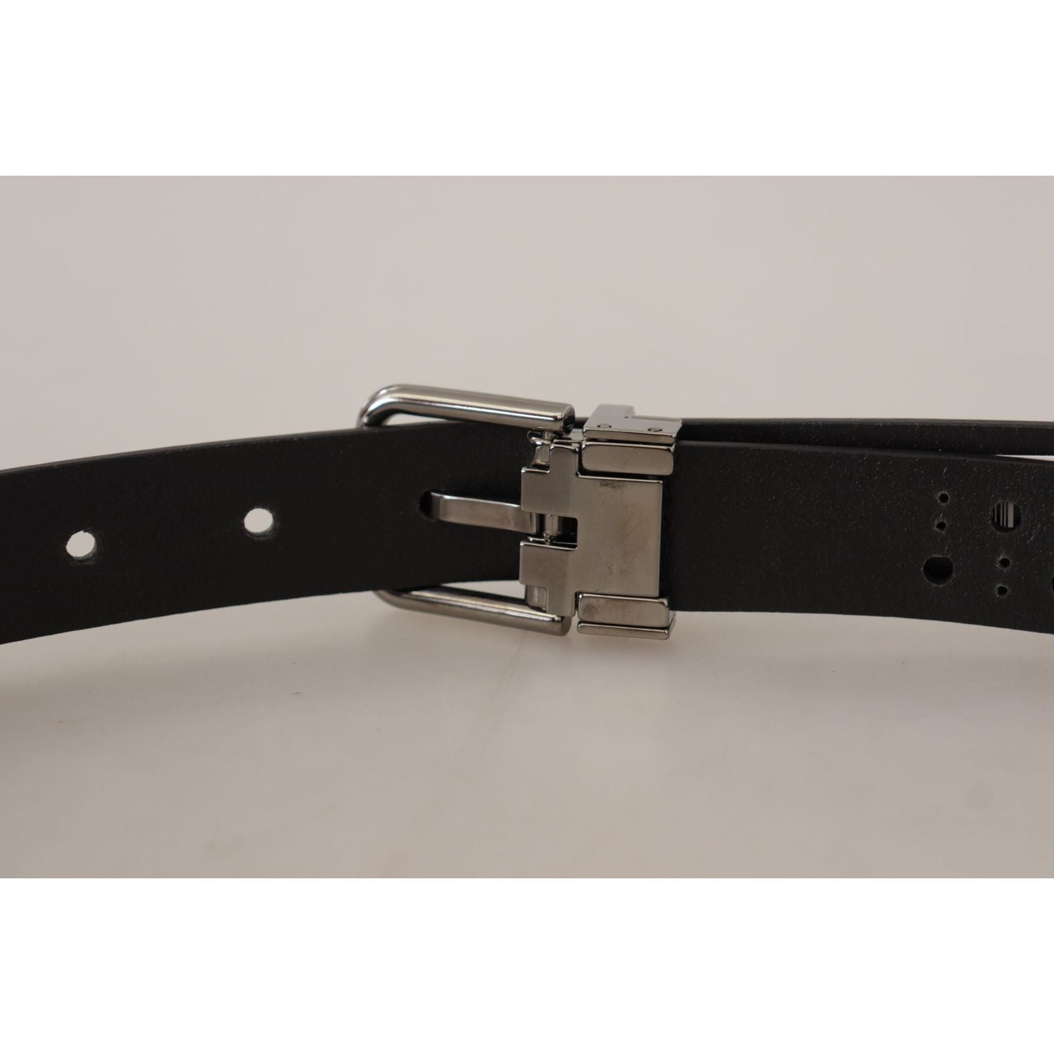 Dolce & Gabbana Black Calf Leather Perforated Metal Buckle Belt