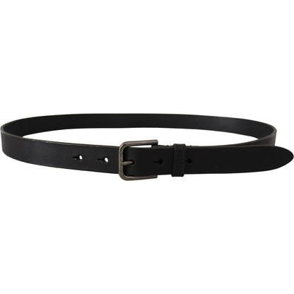 Dolce & Gabbana Black Calf Leather Logo Engraved Metal Buckle Belt