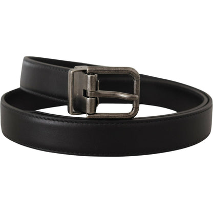 Dolce & Gabbana Black Plain Leather Vintage Logo Metal Buckle Belt
