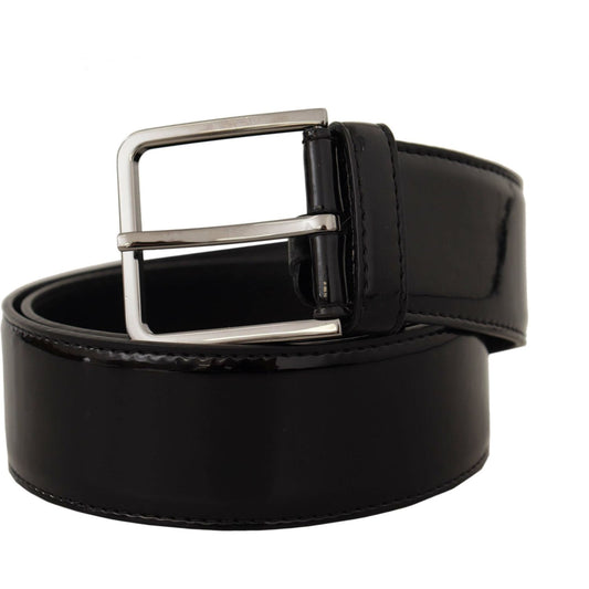 Dolce & Gabbana Black Patent Leather Logo Engraved Buckle Belt