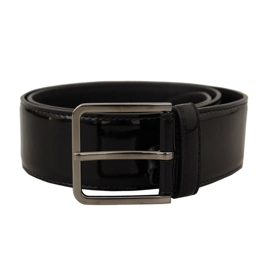 Dolce & Gabbana Black Patent Leather Logo Engraved Buckle Belt