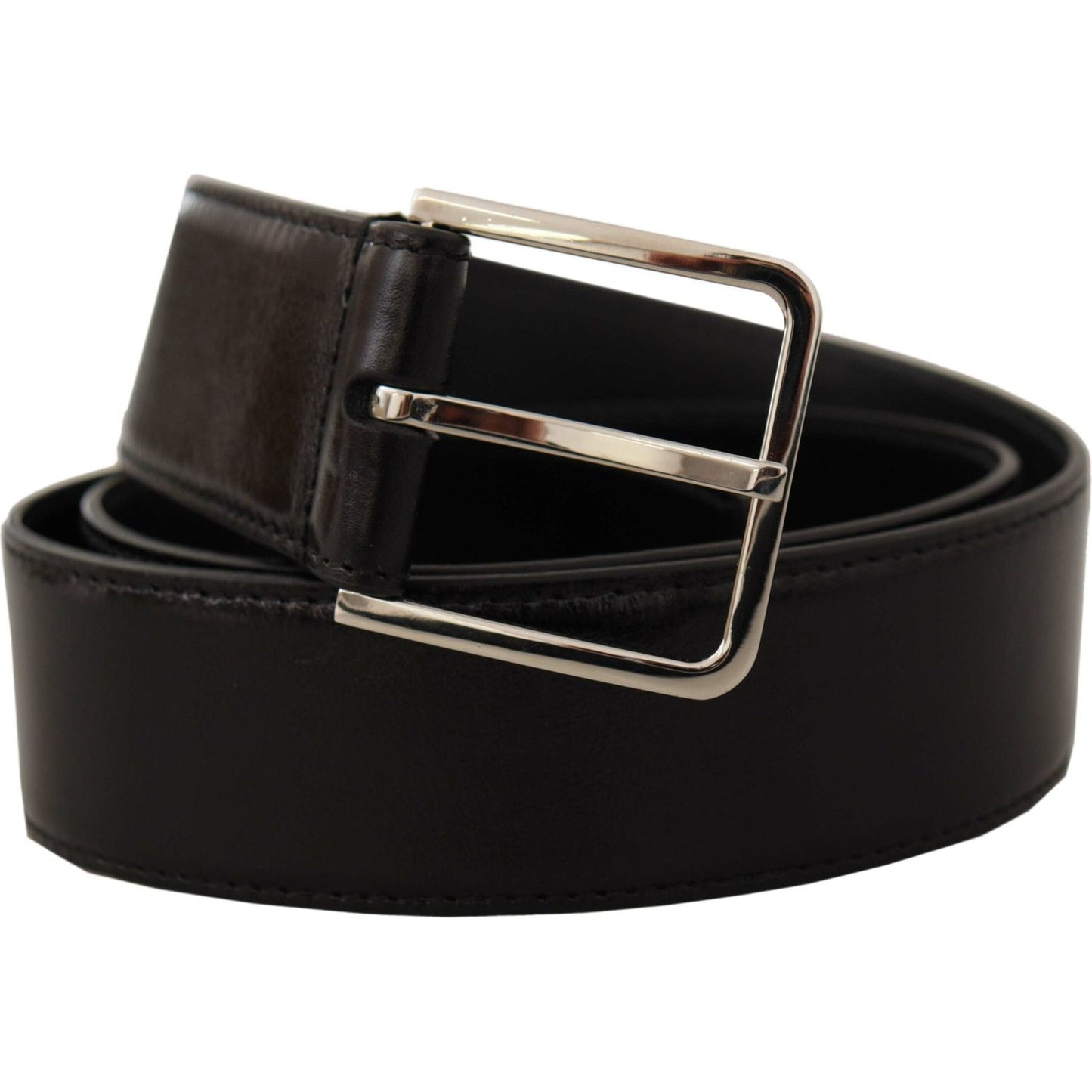 Dolce & Gabbana Black Calf Leather Logo Engraved Metal Buckle Belt