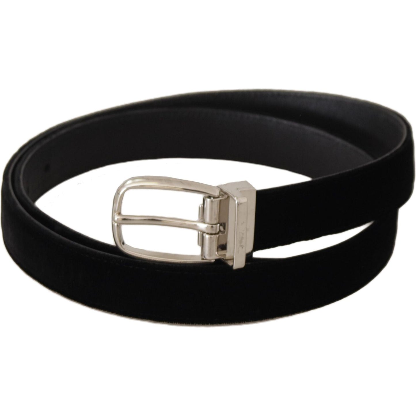 Dolce & Gabbana Black Casual Velvet Silver Tone Metal Buckle Belt