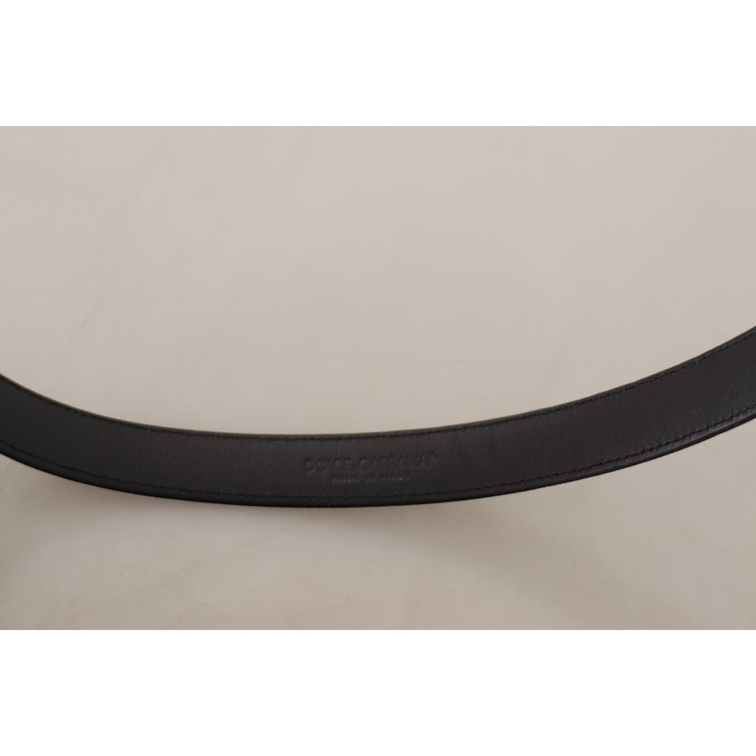 Dolce & Gabbana Black Calf Leather Silver Logo Metal Buckle Belt