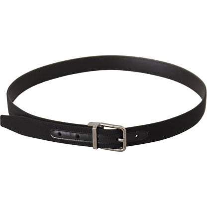 Dolce & Gabbana Black Canvas Leather Silver Metal Buckle Belt
