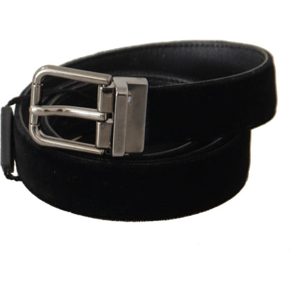 Dolce & Gabbana Black Cotton Silver Tone Metal Buckle Belt