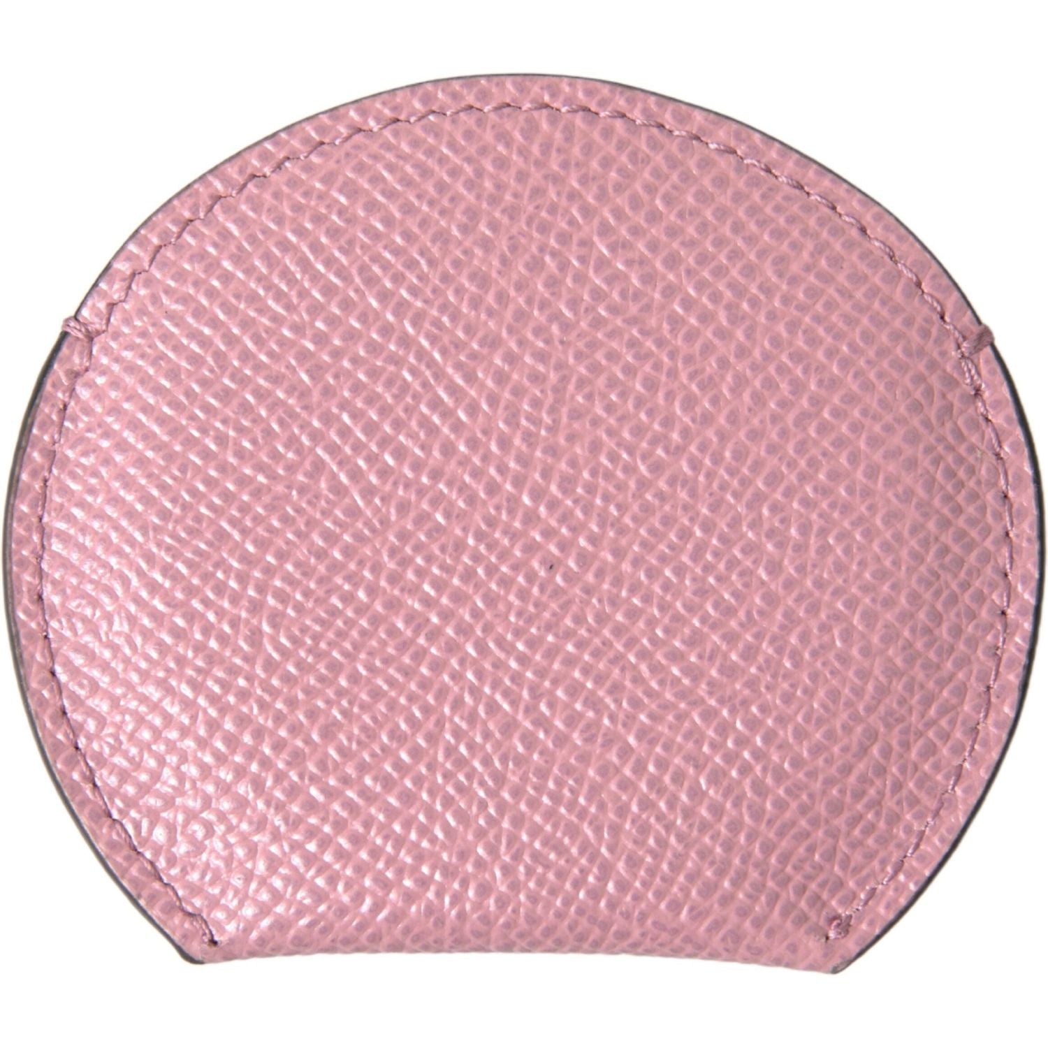 Dolce & Gabbana Pink Calfskin Leather Round Logo Print Hand Mirror Holder