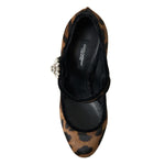 Dolce & Gabbana Black Brown Calf Leopard Heel Mary Jane Pump Shoes