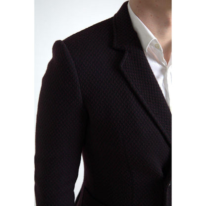 Dolce & Gabbana Purple Logo Embroidery Double Breasted Blazer