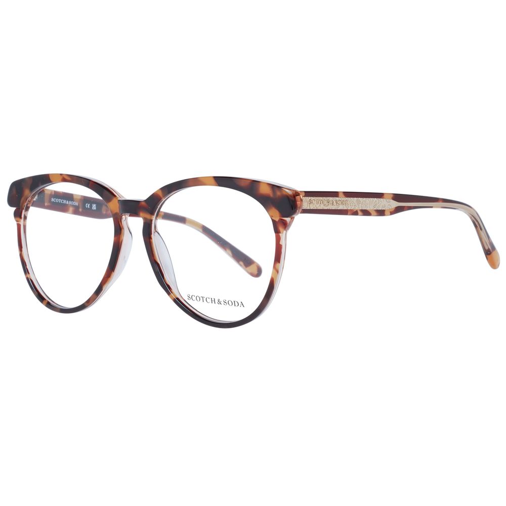 Scotch & Soda Brown Women Glasses Frame round full-rim plastic design with demo lenses, includes branded case, no spring hinge, size 55-16-140