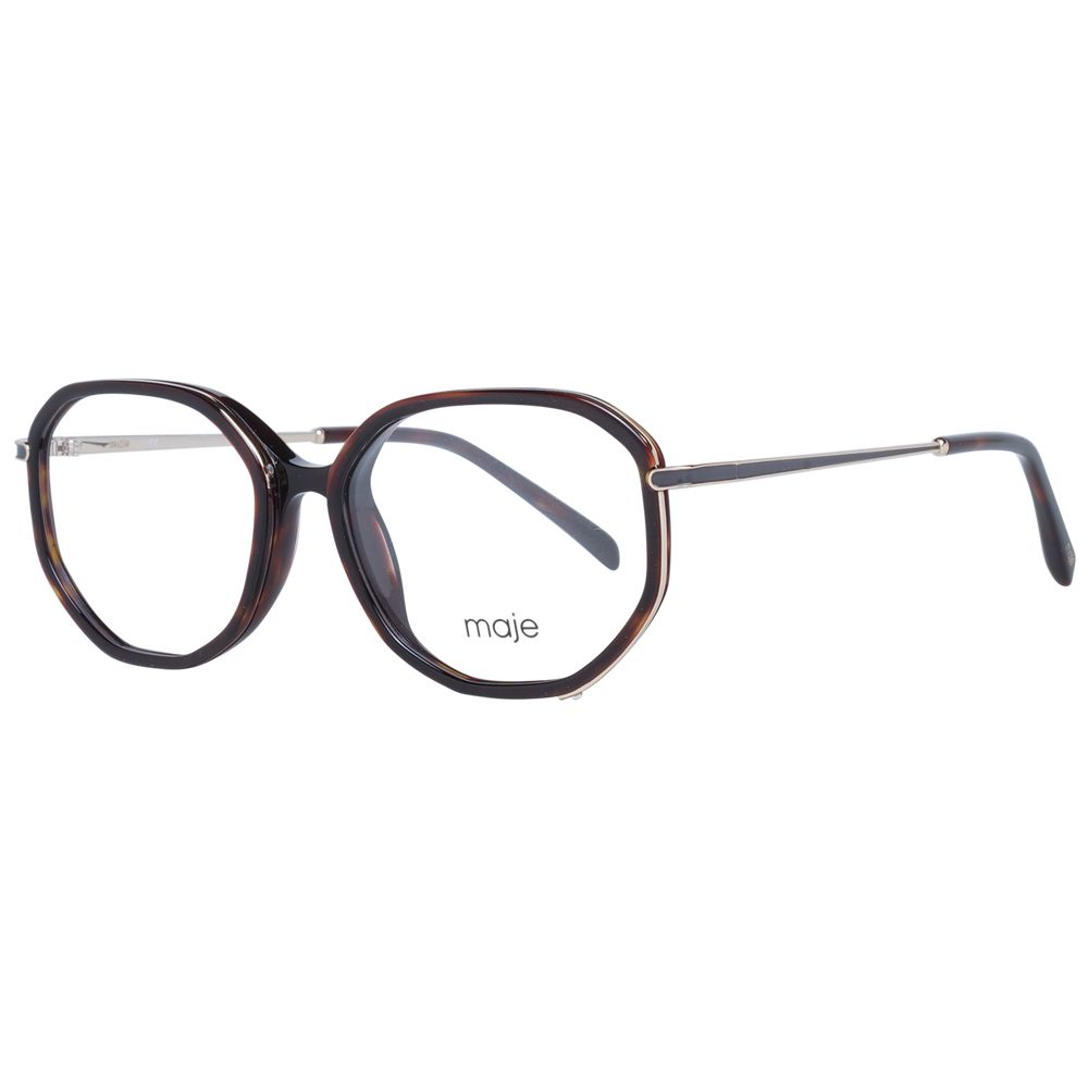 Maje Brown Women Glasses Frame in full-rim round style with brown plastic frame and demo lenses, size 51-15-135, includes branded case.