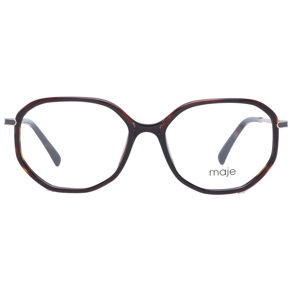 Maje Brown Women Glasses Frame in plastic full-rim with round style, demo lenses, size 51-15-135, includes branded case.