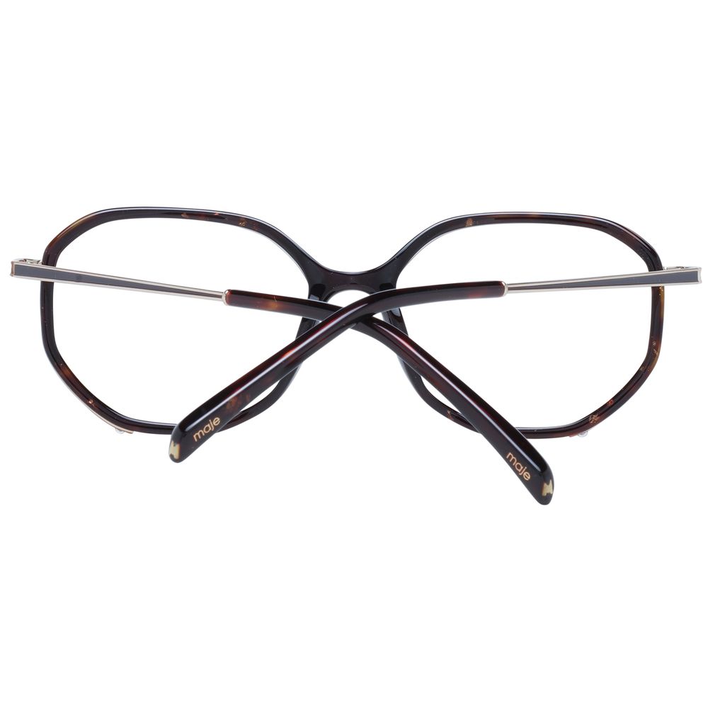Maje Brown Women Glasses Frame with full-rim round plastic design and demo lenses, size 51-15-135, includes branded case.