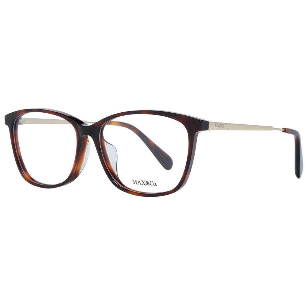 Max & Co Brown Women Glasses Frame in acetate with demo lenses, full-rim trapezium style, size 54-14-140, includes branded case.