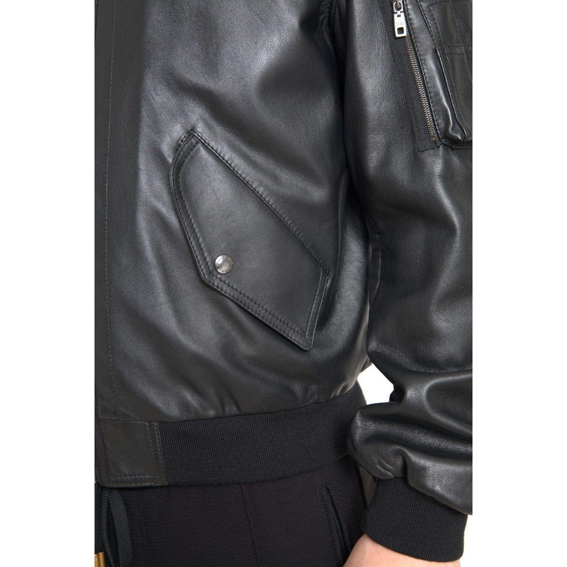 Dolce & Gabbana Black Leather Blouson Full Zip Bomber Jacket