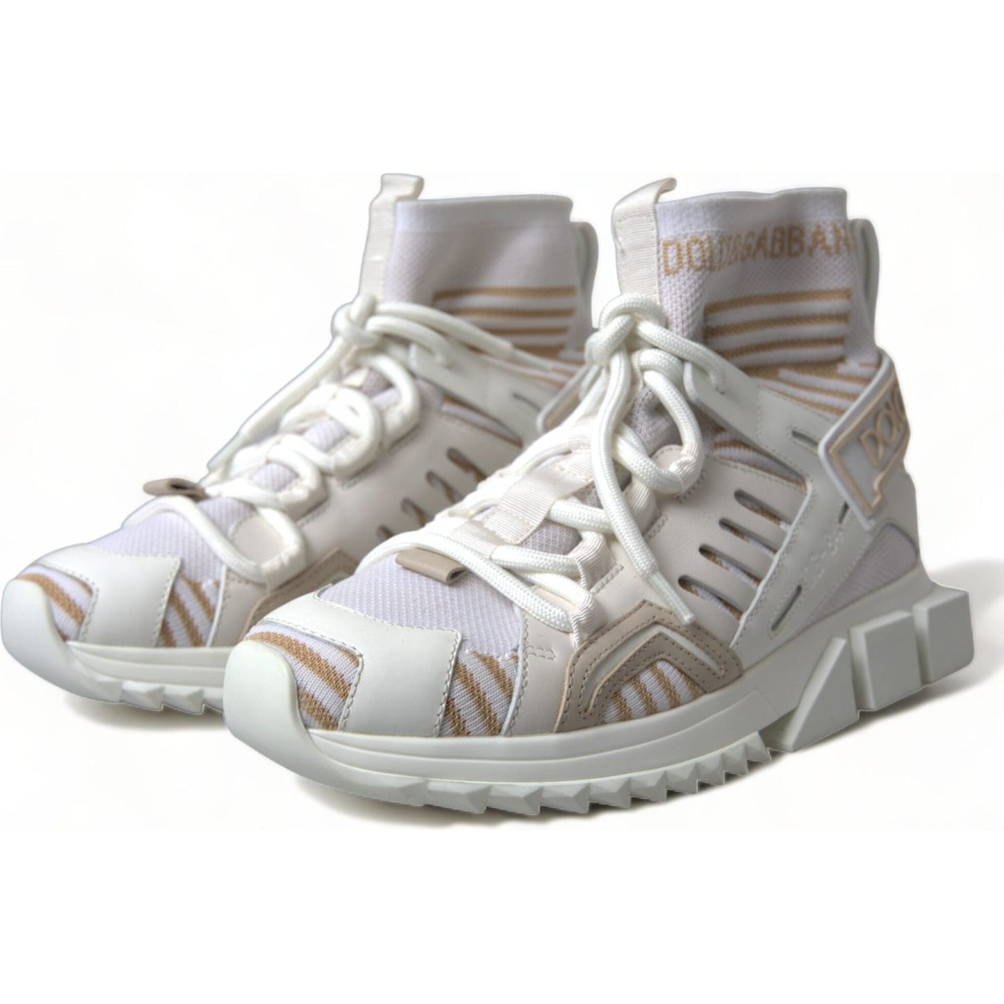 Dolce & Gabbana White Beige Sorrento Socks Sneakers Shoes