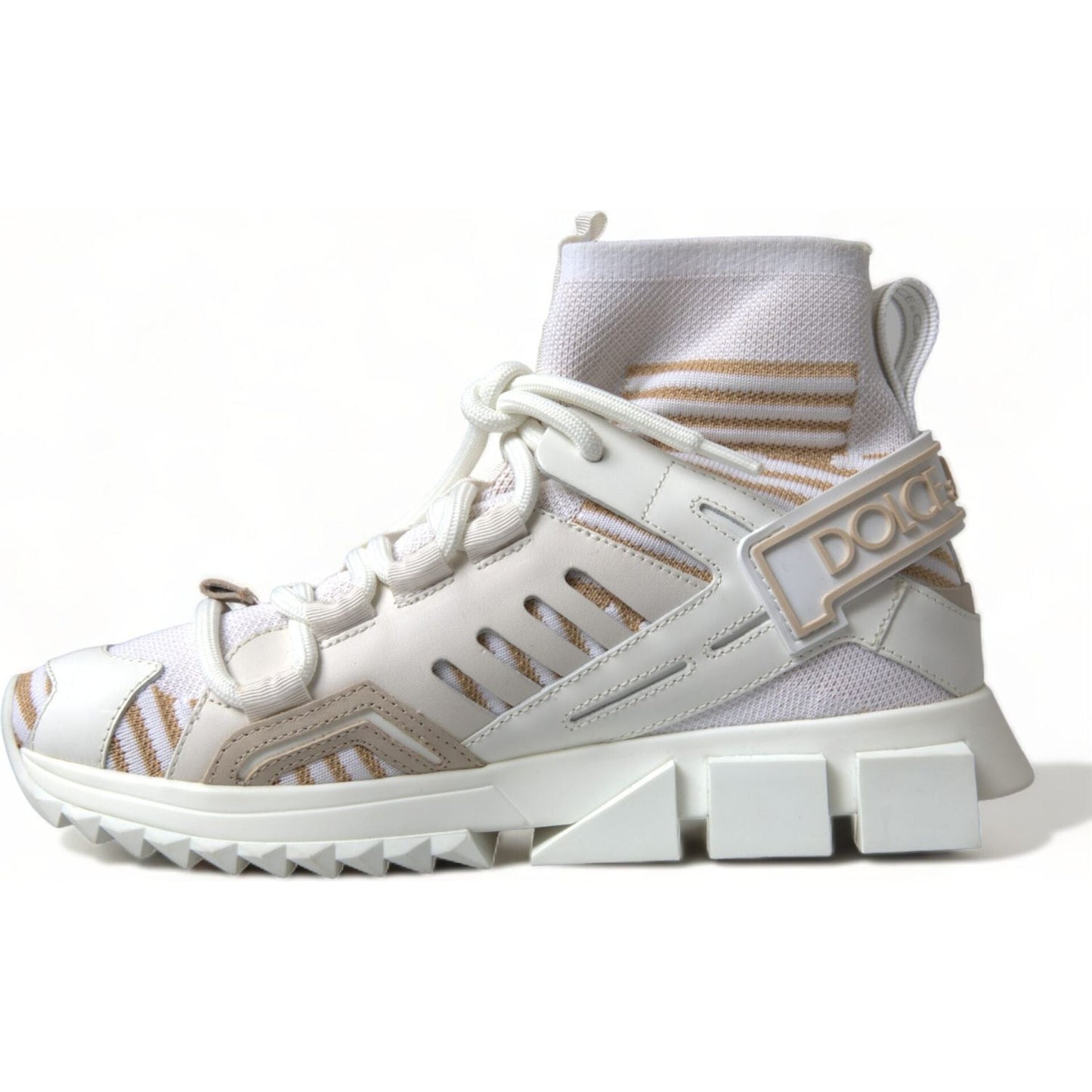 Dolce & Gabbana White Beige Sorrento Socks Sneakers Shoes