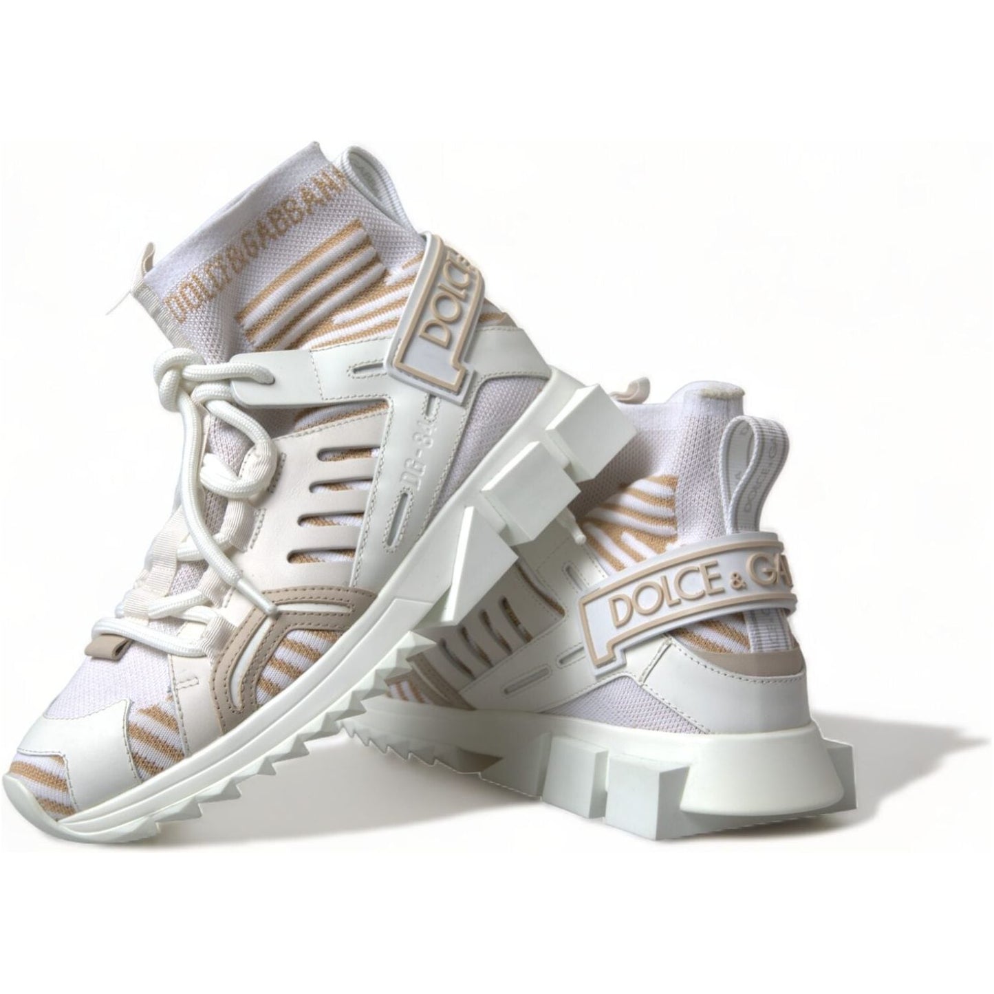 Dolce & Gabbana White Beige Sorrento Socks Sneakers Shoes