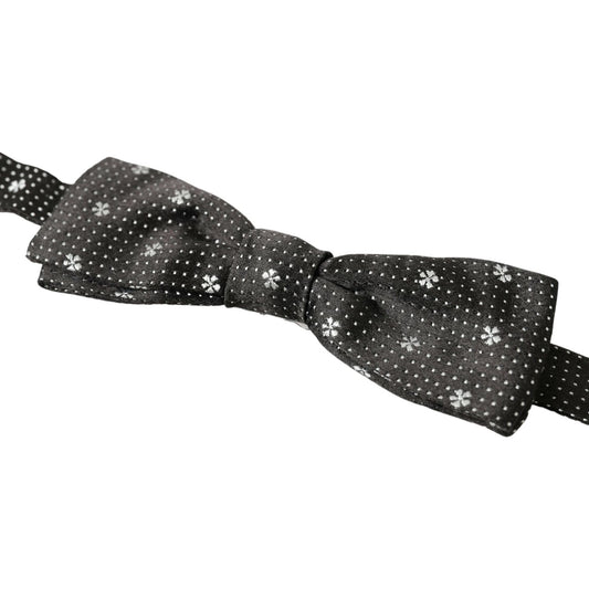 Dolce & Gabbana Black Patterned Silk Adjustable Men Neck Papillon Bow Tie