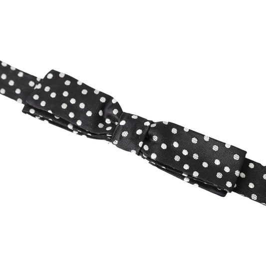 Dolce & Gabbana Black Polka Dot Silk Adjustable Men Neck Papillon Bow Tie