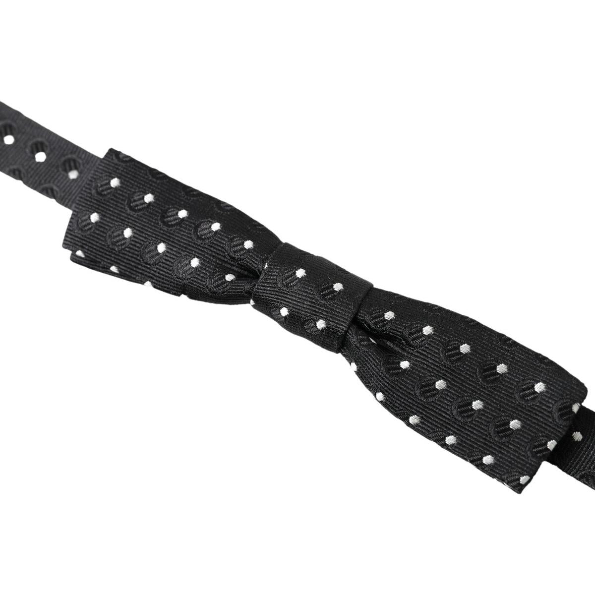 Dolce & Gabbana Black Polka Dot Silk Adjustable Men Neck Papillon Bow Tie