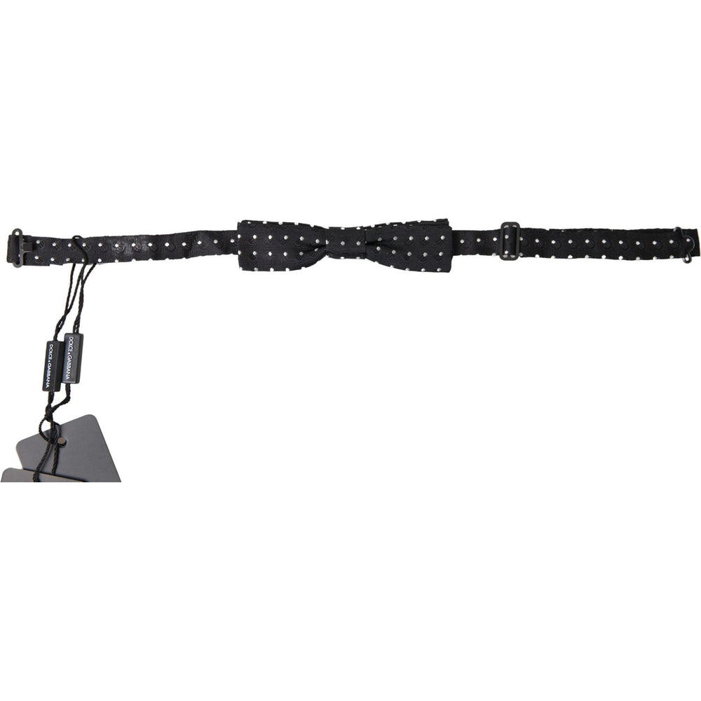 Dolce & Gabbana Black Polka Dot Silk Adjustable Men Neck Papillon Bow Tie