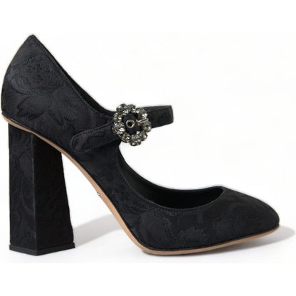 Dolce & Gabbana Black Brocade Mary Janes Heels Pumps Shoes