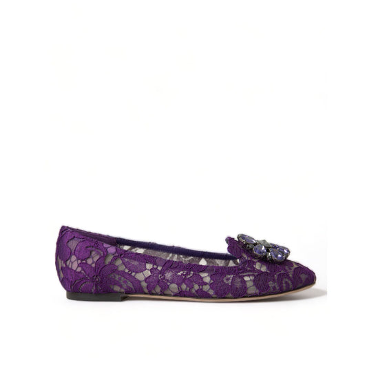 Dolce & Gabbana Purple Vally Taormina Lace Crystals Flats Shoes