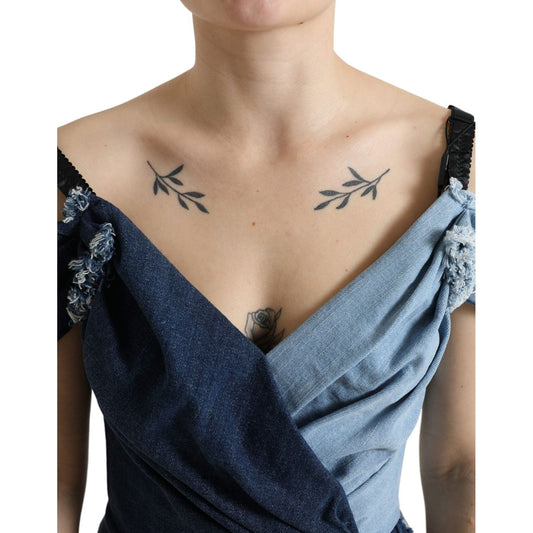 Dolce & Gabbana Elegant Two-Tone Blue Sheath Dress Dolce & Gabbana Rosy Brown