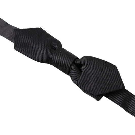 Dolce & Gabbana Black Solid Silk Adjustable Neck Papillon Bow Tie