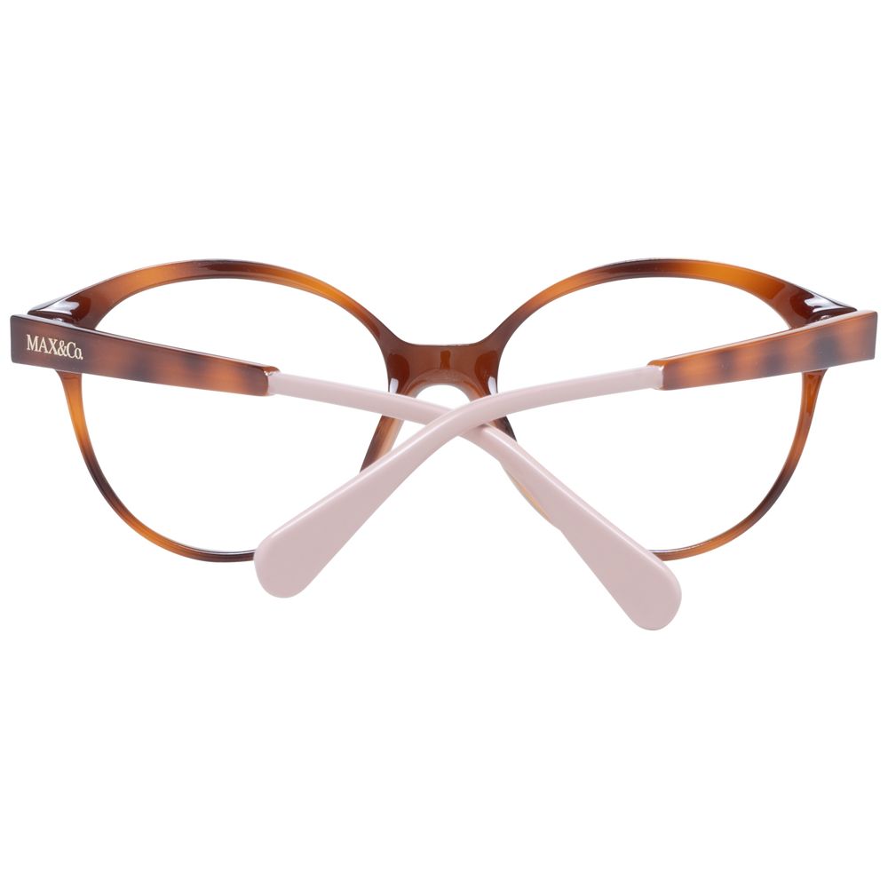 Max & Co Brown Women Glasses Frame with full-rim round plastic design, brown color, and 53-17-140 size, includes branded case.