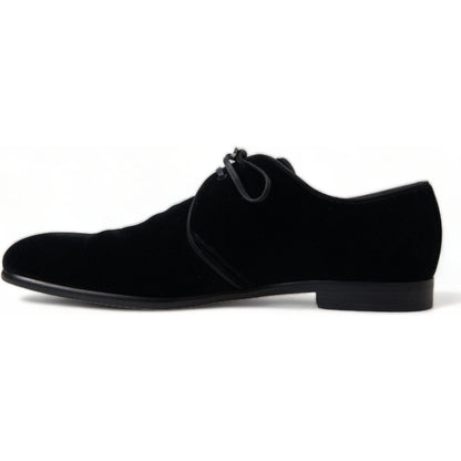 Dolce & Gabbana Black Velvet Lace Up Formal Derby Dress Shoes