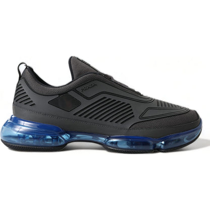 Prada Black Blue Rubber Knit Slip On Low Top Sneakers Shoes