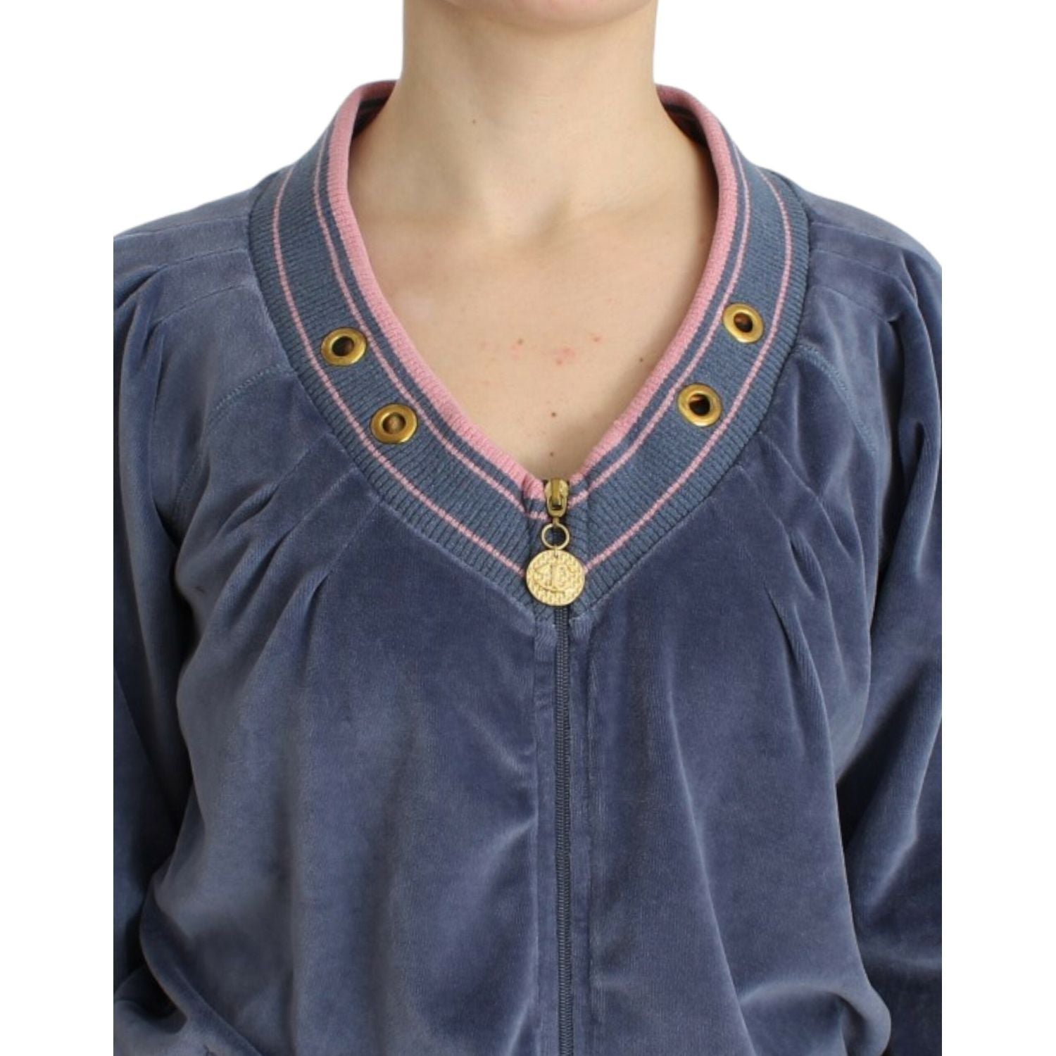 Cavalli Blue velvet zipup sweater