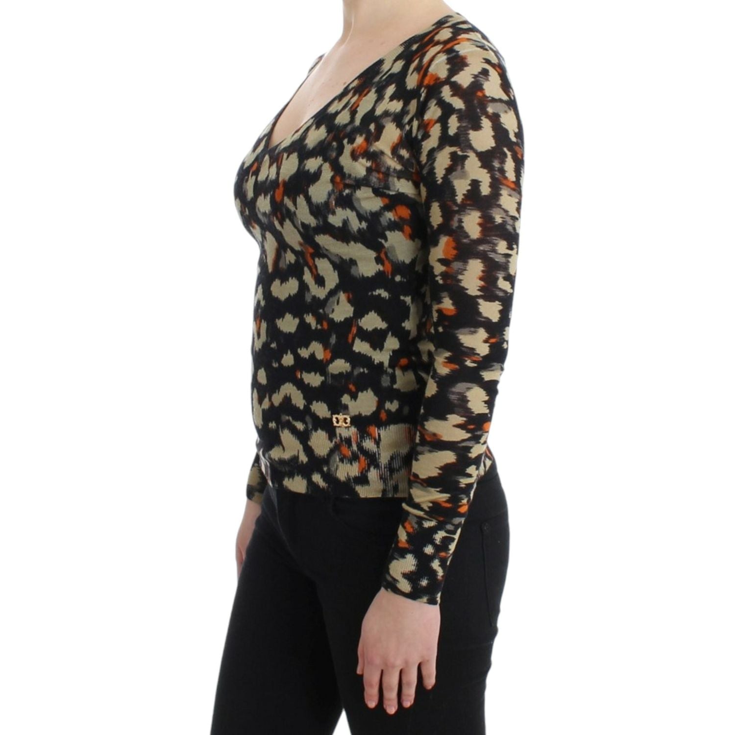 Cavalli Multicolor v-neck wool jumper